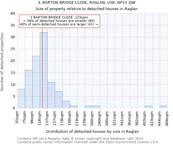 3, BARTON BRIDGE CLOSE, RAGLAN, USK, NP15 2JW: Size of property relative to detached houses in Raglan