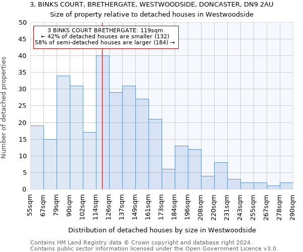 3, BINKS COURT, BRETHERGATE, WESTWOODSIDE, DONCASTER, DN9 2AU: Size of property relative to detached houses in Westwoodside