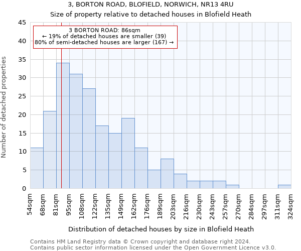 3, BORTON ROAD, BLOFIELD, NORWICH, NR13 4RU: Size of property relative to detached houses in Blofield Heath