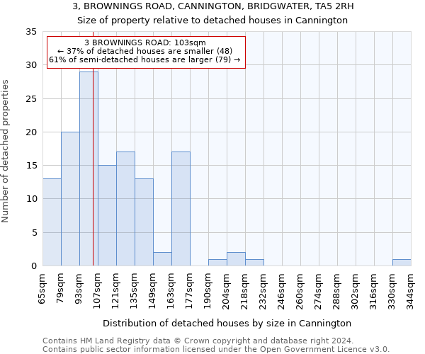 3, BROWNINGS ROAD, CANNINGTON, BRIDGWATER, TA5 2RH: Size of property relative to detached houses in Cannington