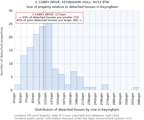 3, CABRY DRIVE, KEYINGHAM, HULL, HU12 9TW: Size of property relative to detached houses in Keyingham