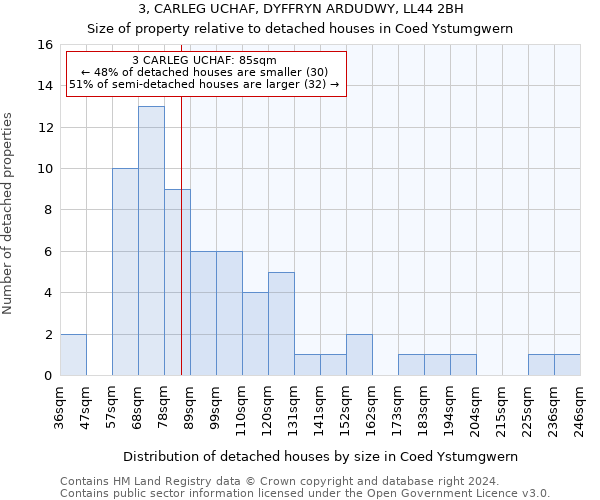 3, CARLEG UCHAF, DYFFRYN ARDUDWY, LL44 2BH: Size of property relative to detached houses in Coed Ystumgwern
