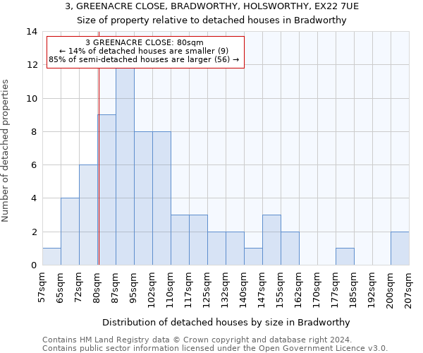3, GREENACRE CLOSE, BRADWORTHY, HOLSWORTHY, EX22 7UE: Size of property relative to detached houses in Bradworthy