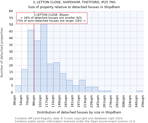 3, LETTON CLOSE, SHIPDHAM, THETFORD, IP25 7NS: Size of property relative to detached houses in Shipdham