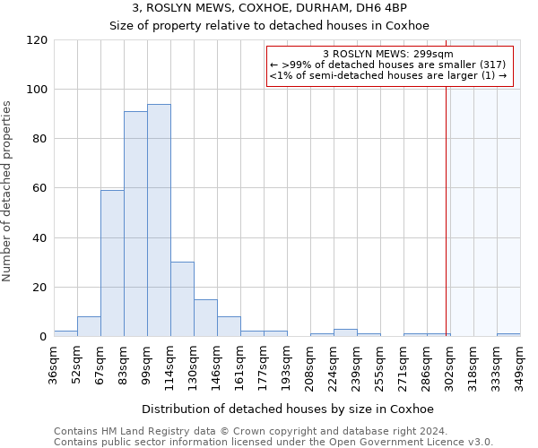 3, ROSLYN MEWS, COXHOE, DURHAM, DH6 4BP: Size of property relative to detached houses in Coxhoe