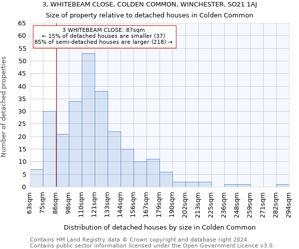 3, WHITEBEAM CLOSE, COLDEN COMMON, WINCHESTER, SO21 1AJ: Size of property relative to detached houses in Colden Common