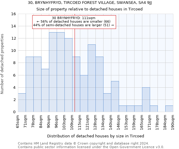 30, BRYNHYFRYD, TIRCOED FOREST VILLAGE, SWANSEA, SA4 9JJ: Size of property relative to detached houses in Tircoed