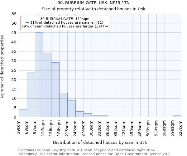 30, BURRIUM GATE, USK, NP15 1TN: Size of property relative to detached houses in Usk