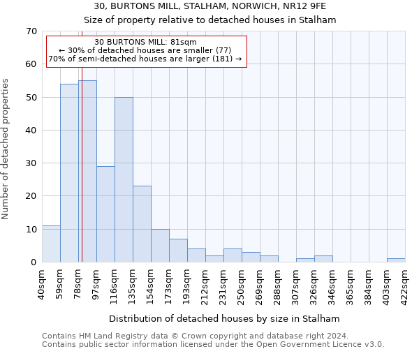 30, BURTONS MILL, STALHAM, NORWICH, NR12 9FE: Size of property relative to detached houses in Stalham