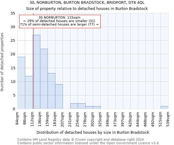 30, NORBURTON, BURTON BRADSTOCK, BRIDPORT, DT6 4QL: Size of property relative to detached houses in Burton Bradstock