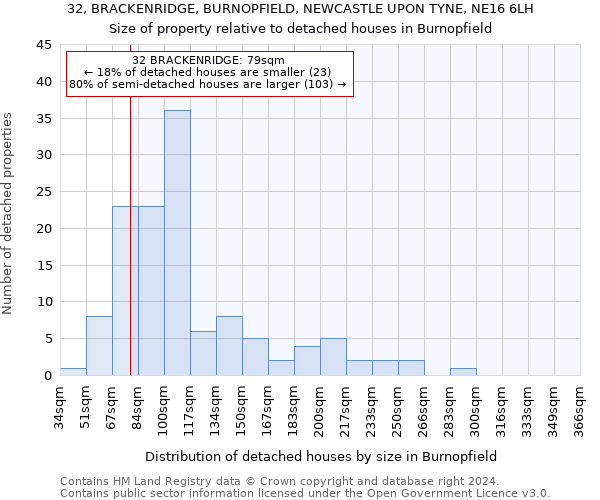 32, BRACKENRIDGE, BURNOPFIELD, NEWCASTLE UPON TYNE, NE16 6LH: Size of property relative to detached houses in Burnopfield