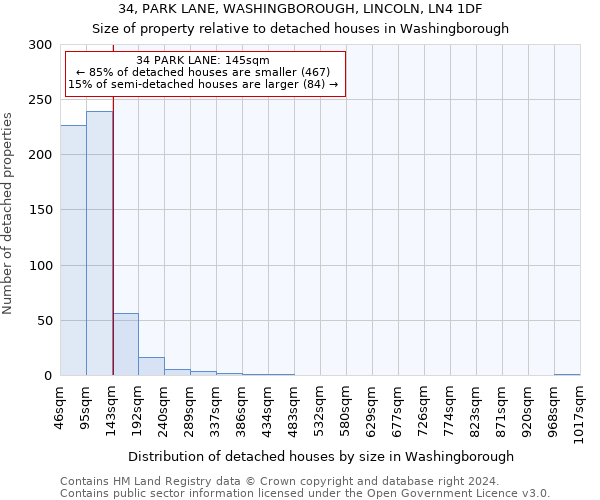 34, PARK LANE, WASHINGBOROUGH, LINCOLN, LN4 1DF: Size of property relative to detached houses in Washingborough