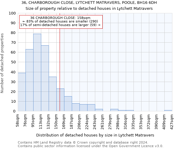 36, CHARBOROUGH CLOSE, LYTCHETT MATRAVERS, POOLE, BH16 6DH: Size of property relative to detached houses in Lytchett Matravers