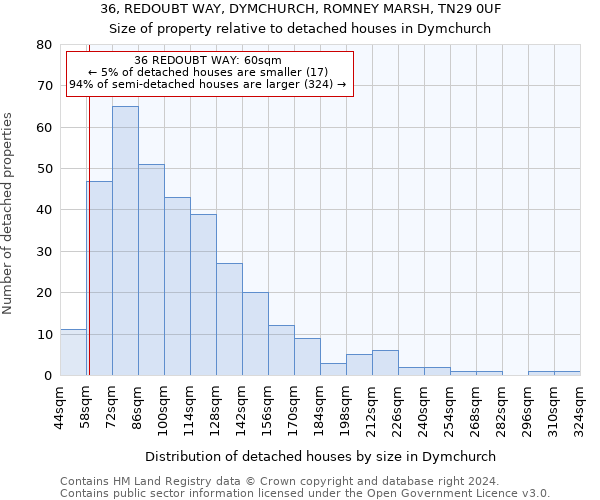 36, REDOUBT WAY, DYMCHURCH, ROMNEY MARSH, TN29 0UF: Size of property relative to detached houses in Dymchurch