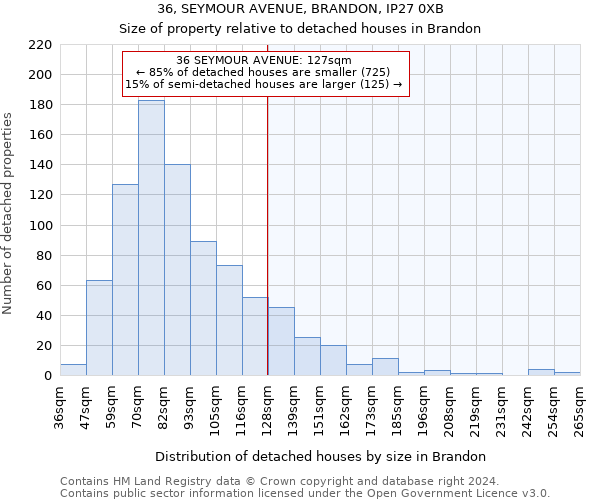 36, SEYMOUR AVENUE, BRANDON, IP27 0XB: Size of property relative to detached houses in Brandon