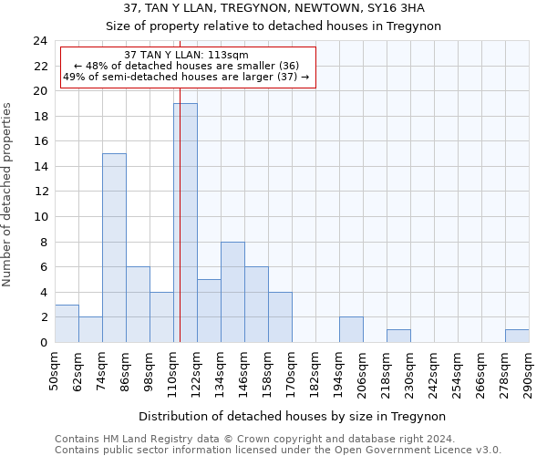 37, TAN Y LLAN, TREGYNON, NEWTOWN, SY16 3HA: Size of property relative to detached houses in Tregynon