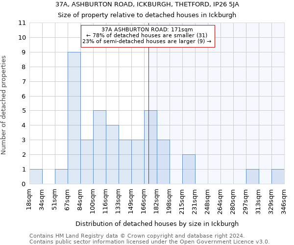 37A, ASHBURTON ROAD, ICKBURGH, THETFORD, IP26 5JA: Size of property relative to detached houses in Ickburgh