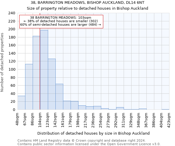 38, BARRINGTON MEADOWS, BISHOP AUCKLAND, DL14 6NT: Size of property relative to detached houses in Bishop Auckland