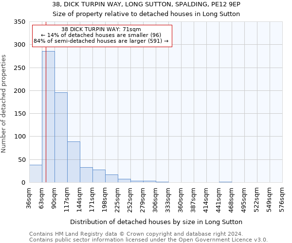 38, DICK TURPIN WAY, LONG SUTTON, SPALDING, PE12 9EP: Size of property relative to detached houses in Long Sutton