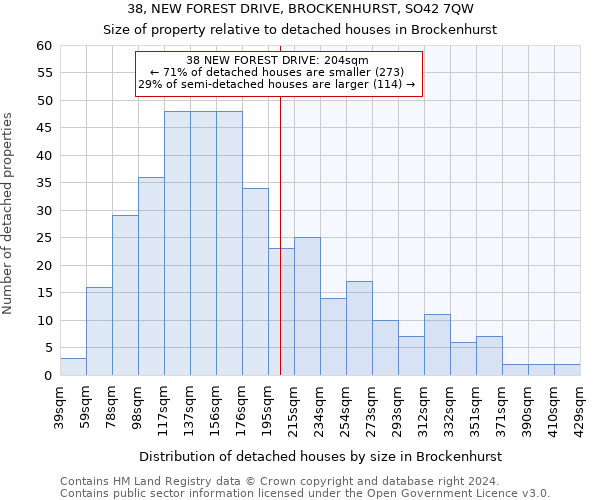 38, NEW FOREST DRIVE, BROCKENHURST, SO42 7QW: Size of property relative to detached houses in Brockenhurst