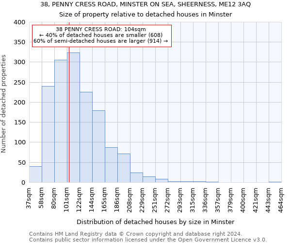 38, PENNY CRESS ROAD, MINSTER ON SEA, SHEERNESS, ME12 3AQ: Size of property relative to detached houses in Minster