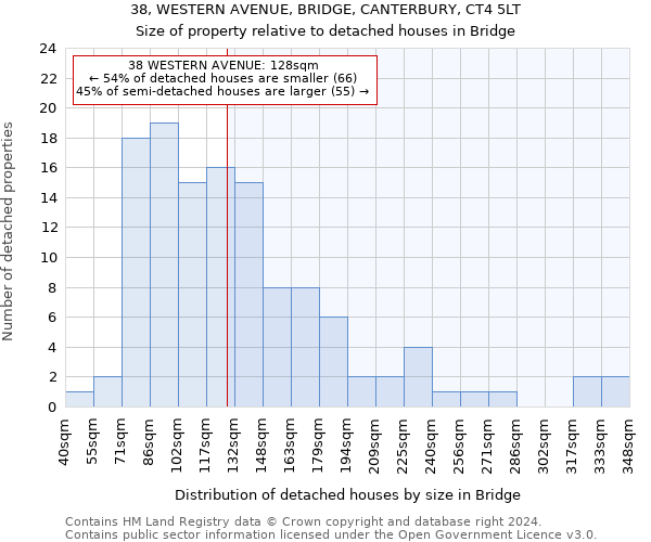 38, WESTERN AVENUE, BRIDGE, CANTERBURY, CT4 5LT: Size of property relative to detached houses in Bridge