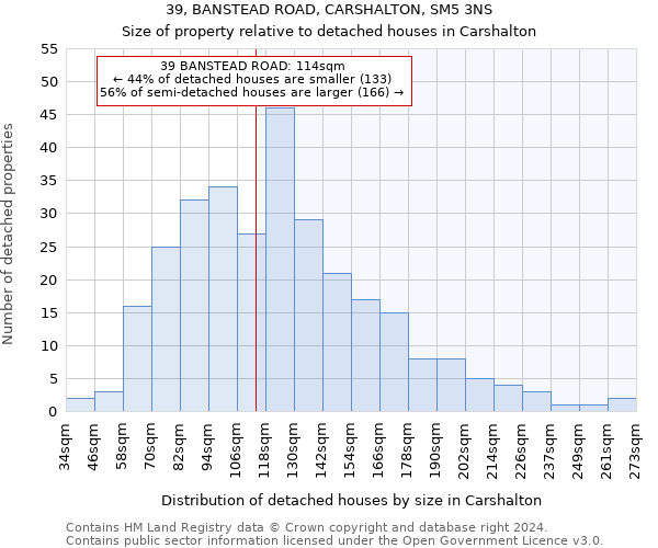 39, BANSTEAD ROAD, CARSHALTON, SM5 3NS: Size of property relative to detached houses in Carshalton