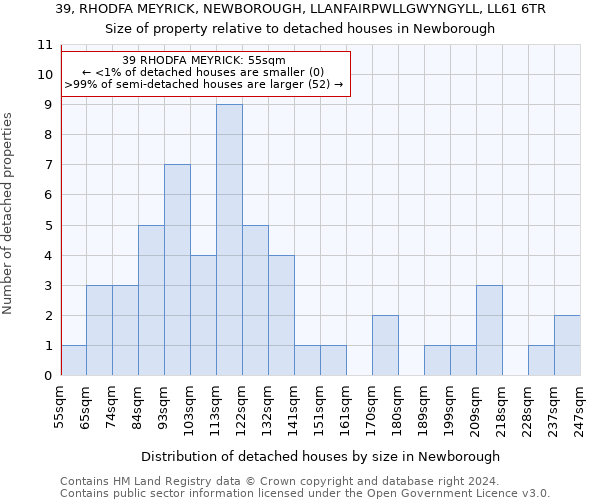 39, RHODFA MEYRICK, NEWBOROUGH, LLANFAIRPWLLGWYNGYLL, LL61 6TR: Size of property relative to detached houses in Newborough