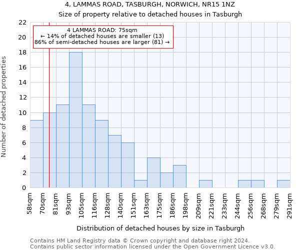 4, LAMMAS ROAD, TASBURGH, NORWICH, NR15 1NZ: Size of property relative to detached houses in Tasburgh