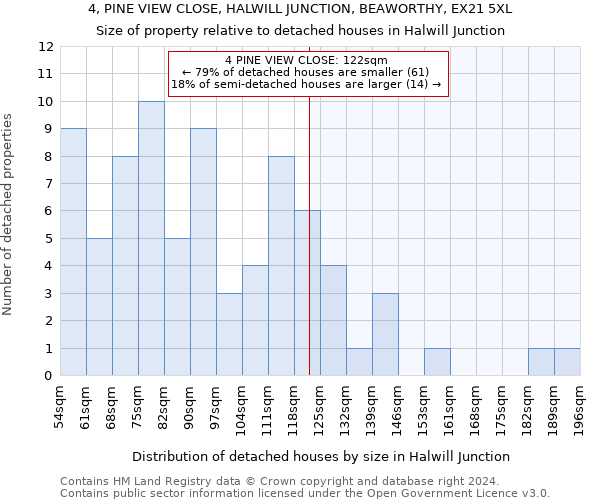 4, PINE VIEW CLOSE, HALWILL JUNCTION, BEAWORTHY, EX21 5XL: Size of property relative to detached houses in Halwill Junction