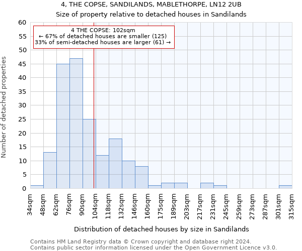 4, THE COPSE, SANDILANDS, MABLETHORPE, LN12 2UB: Size of property relative to detached houses in Sandilands
