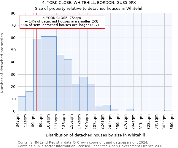 4, YORK CLOSE, WHITEHILL, BORDON, GU35 9PX: Size of property relative to detached houses in Whitehill