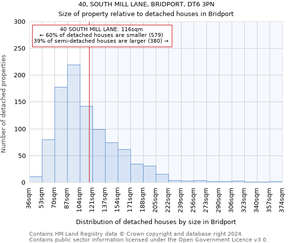 40, SOUTH MILL LANE, BRIDPORT, DT6 3PN: Size of property relative to detached houses in Bridport