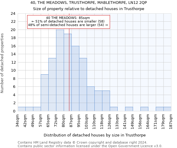 40, THE MEADOWS, TRUSTHORPE, MABLETHORPE, LN12 2QP: Size of property relative to detached houses in Trusthorpe