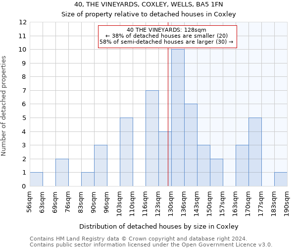 40, THE VINEYARDS, COXLEY, WELLS, BA5 1FN: Size of property relative to detached houses in Coxley