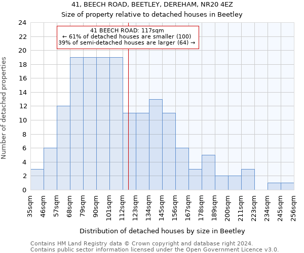 41, BEECH ROAD, BEETLEY, DEREHAM, NR20 4EZ: Size of property relative to detached houses in Beetley