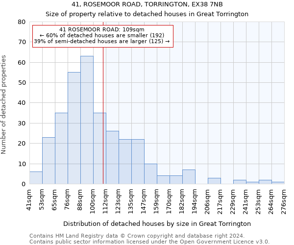 41, ROSEMOOR ROAD, TORRINGTON, EX38 7NB: Size of property relative to detached houses in Great Torrington