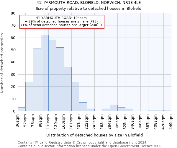 41, YARMOUTH ROAD, BLOFIELD, NORWICH, NR13 4LE: Size of property relative to detached houses in Blofield
