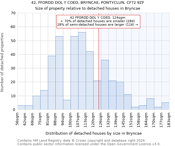 42, FFORDD DOL Y COED, BRYNCAE, PONTYCLUN, CF72 9ZF: Size of property relative to detached houses in Bryncae