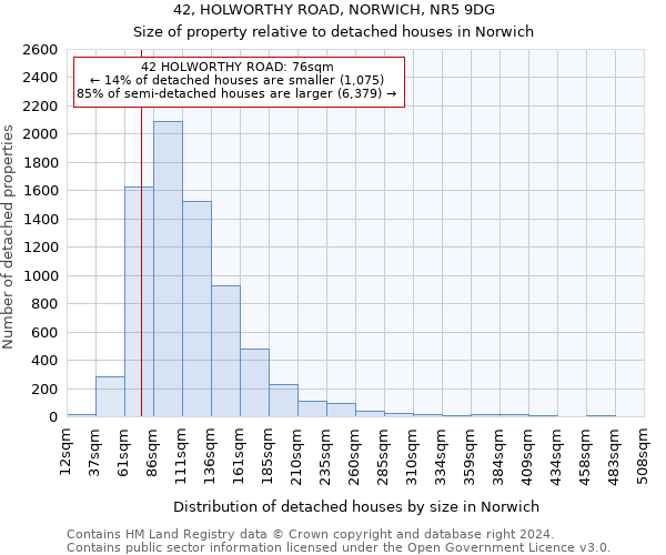 42, HOLWORTHY ROAD, NORWICH, NR5 9DG: Size of property relative to detached houses in Norwich