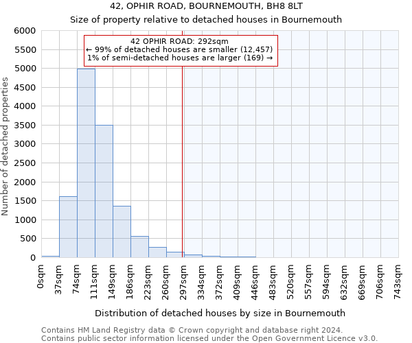 42, OPHIR ROAD, BOURNEMOUTH, BH8 8LT: Size of property relative to detached houses in Bournemouth
