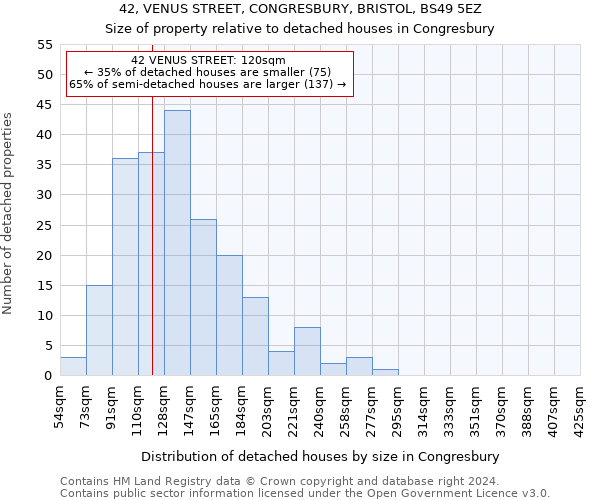 42, VENUS STREET, CONGRESBURY, BRISTOL, BS49 5EZ: Size of property relative to detached houses in Congresbury