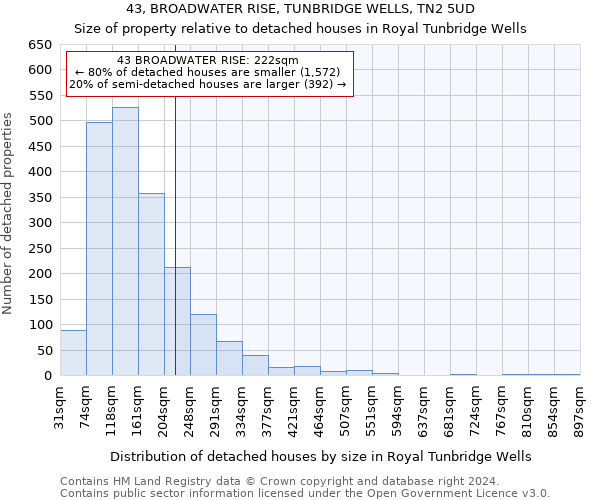 43, BROADWATER RISE, TUNBRIDGE WELLS, TN2 5UD: Size of property relative to detached houses in Royal Tunbridge Wells