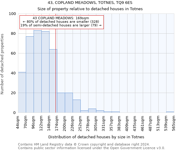 43, COPLAND MEADOWS, TOTNES, TQ9 6ES: Size of property relative to detached houses in Totnes