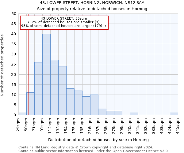 43, LOWER STREET, HORNING, NORWICH, NR12 8AA: Size of property relative to detached houses in Horning