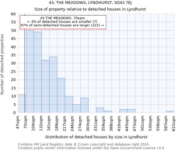 43, THE MEADOWS, LYNDHURST, SO43 7EJ: Size of property relative to detached houses in Lyndhurst