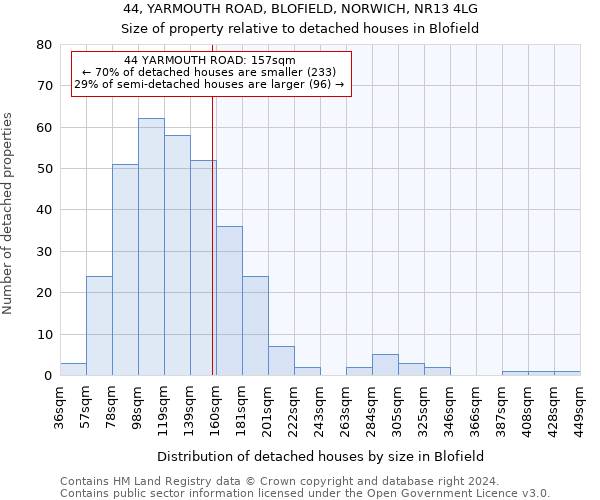 44, YARMOUTH ROAD, BLOFIELD, NORWICH, NR13 4LG: Size of property relative to detached houses in Blofield