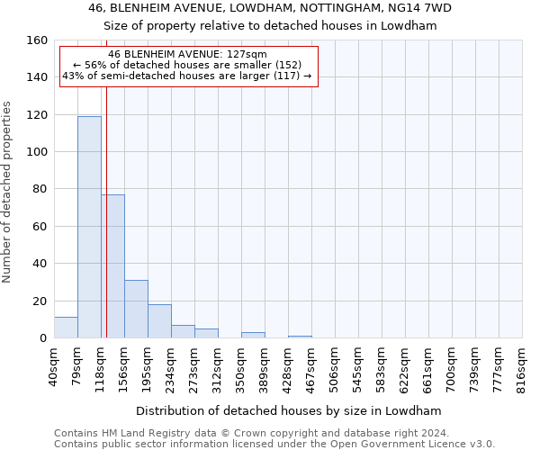 46, BLENHEIM AVENUE, LOWDHAM, NOTTINGHAM, NG14 7WD: Size of property relative to detached houses in Lowdham