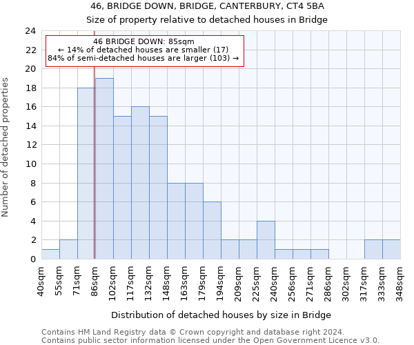 46, BRIDGE DOWN, BRIDGE, CANTERBURY, CT4 5BA: Size of property relative to detached houses in Bridge