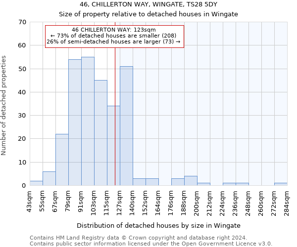 46, CHILLERTON WAY, WINGATE, TS28 5DY: Size of property relative to detached houses in Wingate